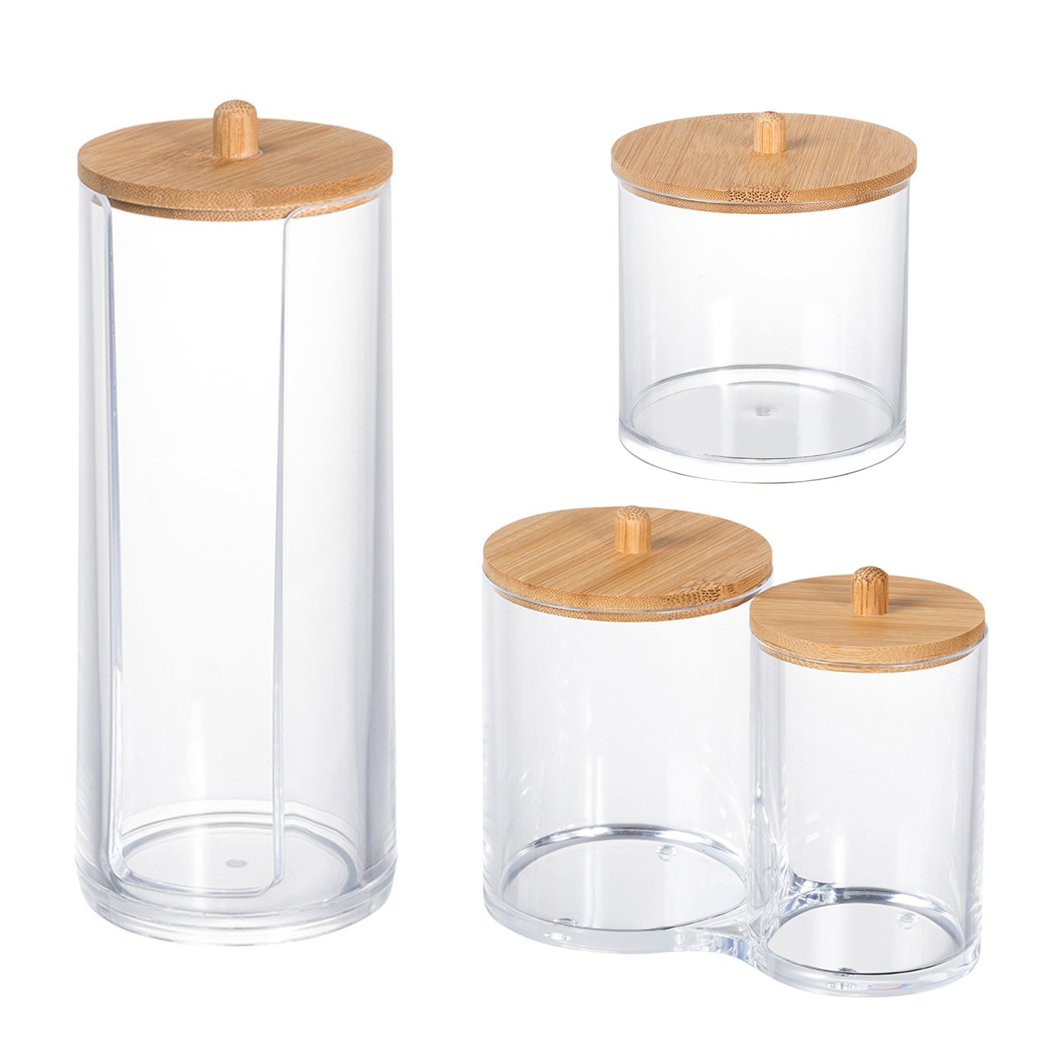 Wholesale Hot Sale Cotton Swab Storage Box Makeup Tool Box Bathroom Storage Jar with Bamboo Lids