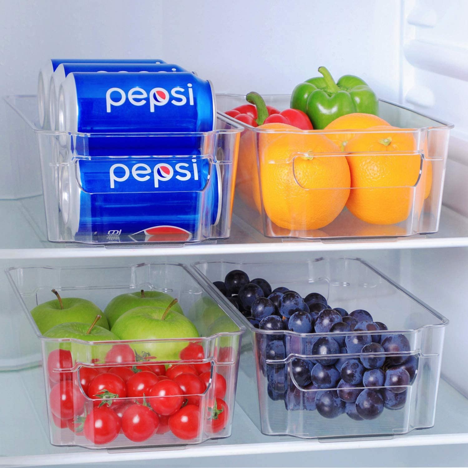 Stackable fridge storage bins pantry organizers kitchen refrigerator transparent plastic containers for food storage with handle