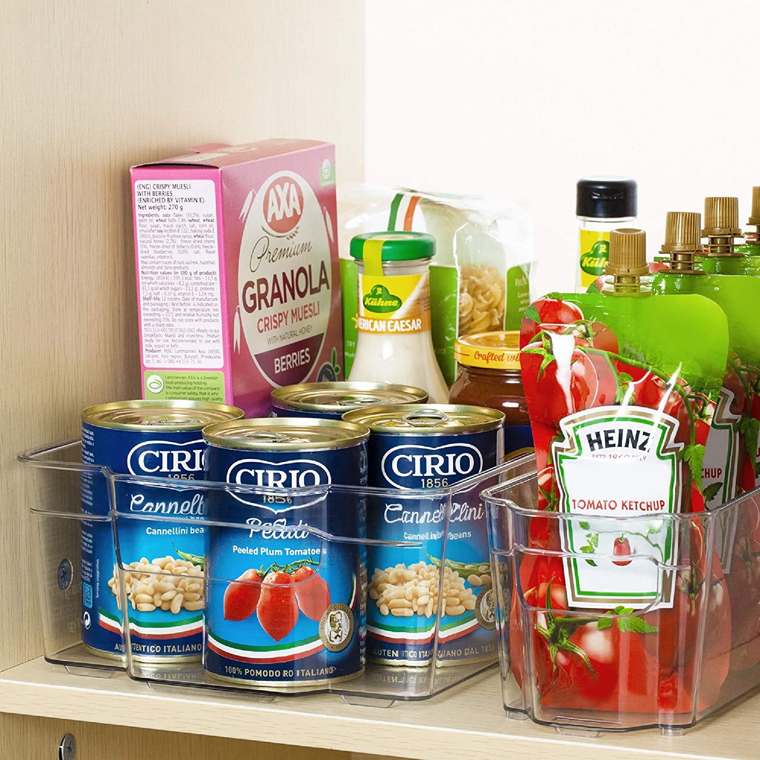 Stackable fridge storage bins pantry organizers kitchen refrigerator transparent plastic containers for food storage with handle