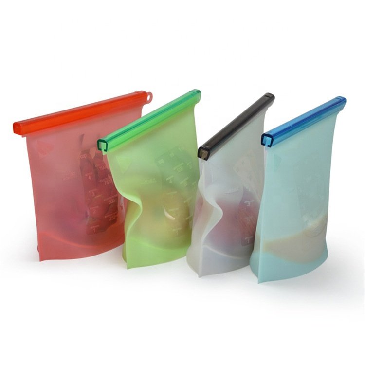 Custom 100% silicone food storage bag reusable bag kitchen silicone zipper silicon bag food grade storage product