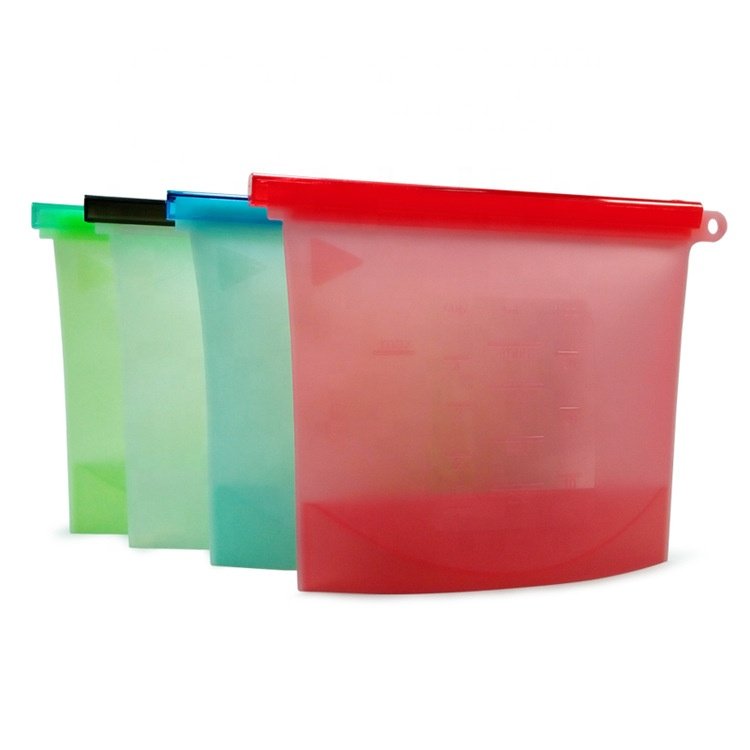 Custom 100% silicone food storage bag reusable bag kitchen silicone zipper silicon bag food grade storage product
