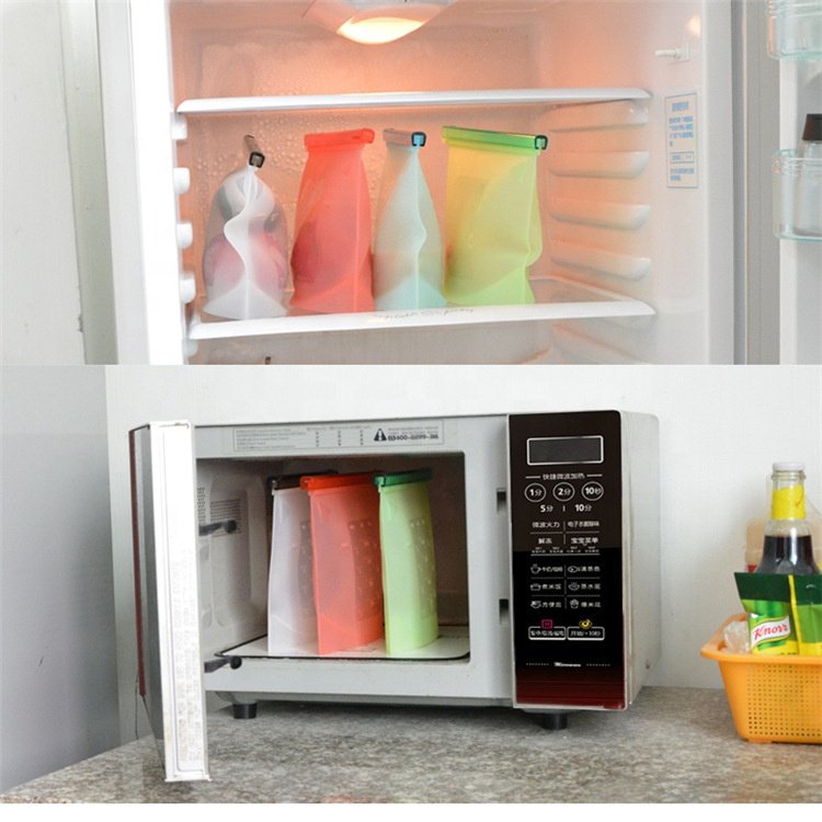 Custom 100% silicone food storage bag reusable bag kitchen silicone zipper silicon bag food grade storage product