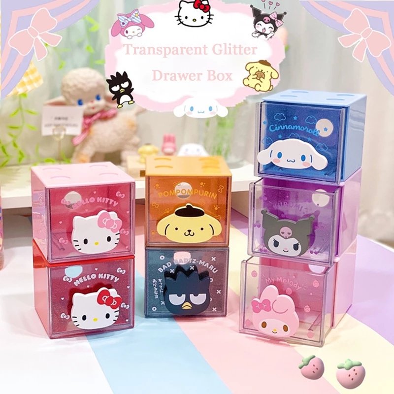Sanrioed Anime Desktop Storage Box Kawaii Cinnamorol Mymelody Kuromi Girl Earring Ring Jewelry Box