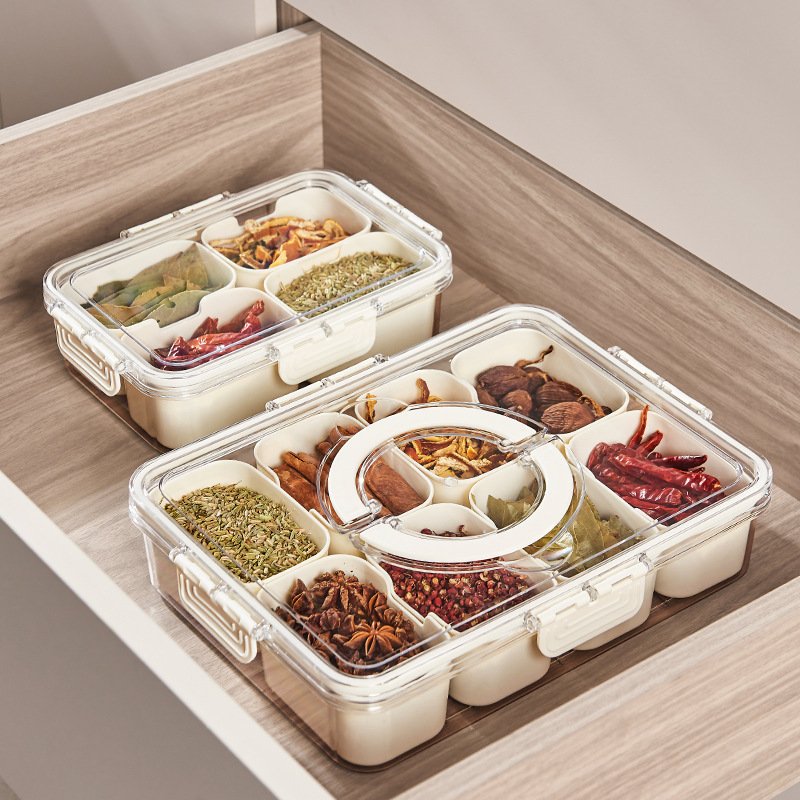 Sealed Snackle Spice Storage Box With Divider Plastic Divided Serving Veggie Tray With Lid