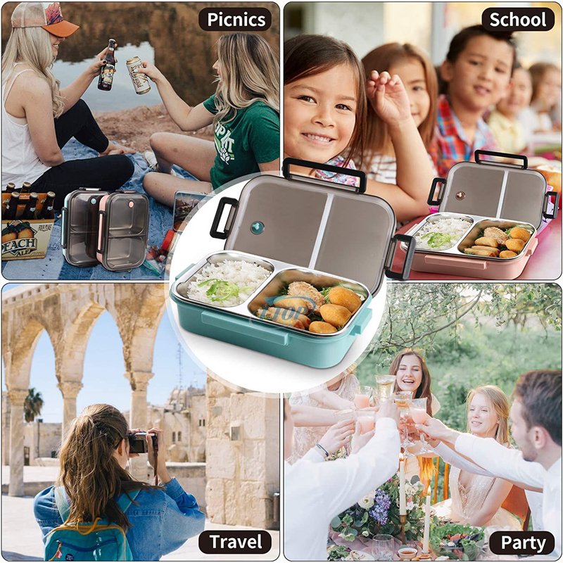 Kitchen Food Storage Reusable Stainless Steel lunch box kids Food Storage Containers Bento Lunch Box with Anti-Slip Exterior
