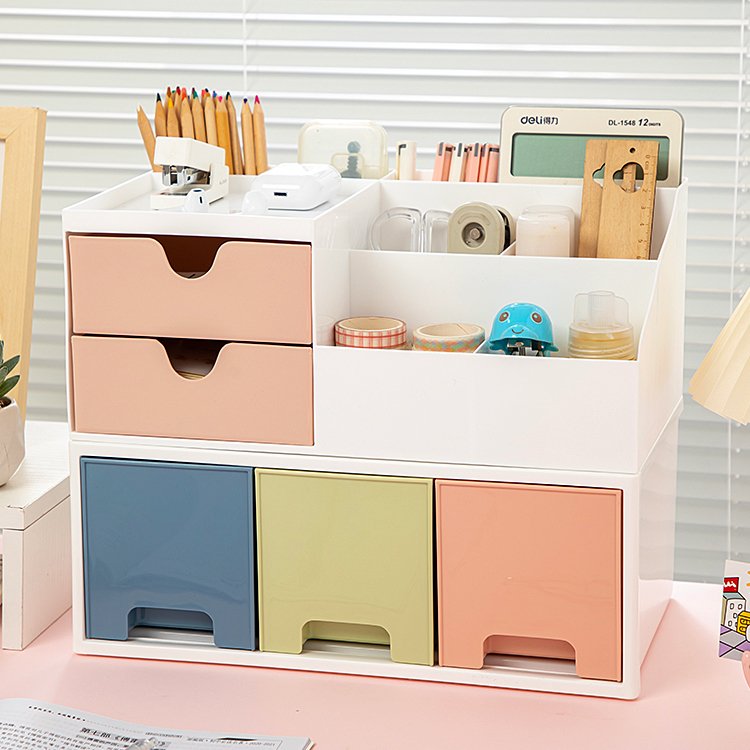 Desktop Large Capacity Stationery Storage Container with 2 Drawer Thick Material Storage Box