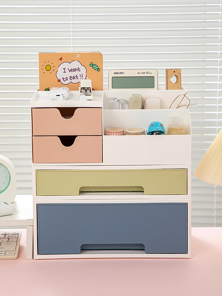 Desktop Large Capacity Stationery Storage Container with 2 Drawer Thick Material Storage Box