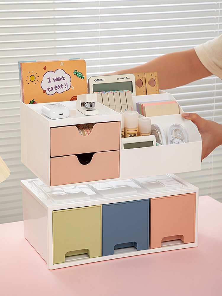 Desktop Large Capacity Stationery Storage Container with 2 Drawer Thick Material Storage Box