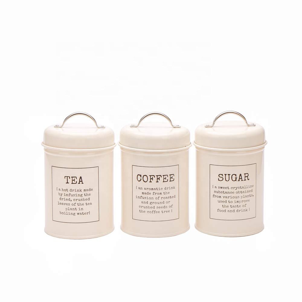 Vintage Tea Coffee Sugar Canister Set Food Storage Kitchen Organizers Metal Canisters Airtight Coffee Tea Sugar Container Set