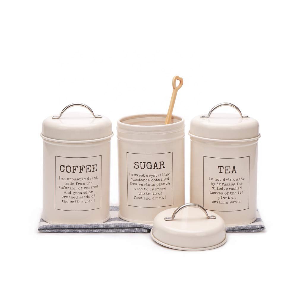 Vintage Tea Coffee Sugar Canister Set Food Storage Kitchen Organizers Metal Canisters Airtight Coffee Tea Sugar Container Set