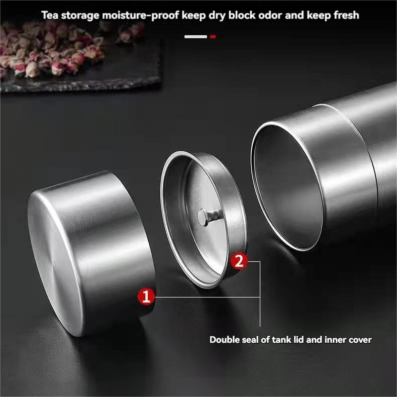 Stainless Steel Dry Medicinal Herbs Food Storage Tank Container with Double Lid