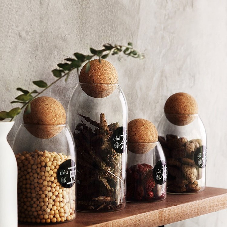 Glass Jars For Storage Food Storage Jars with Wood Lid Cork Stopper Handmade Borosilicate Glass Canister Jar