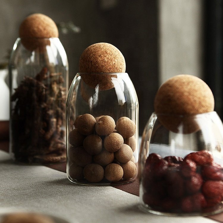 Glass Jars For Storage Food Storage Jars with Wood Lid Cork Stopper Handmade Borosilicate Glass Canister Jar