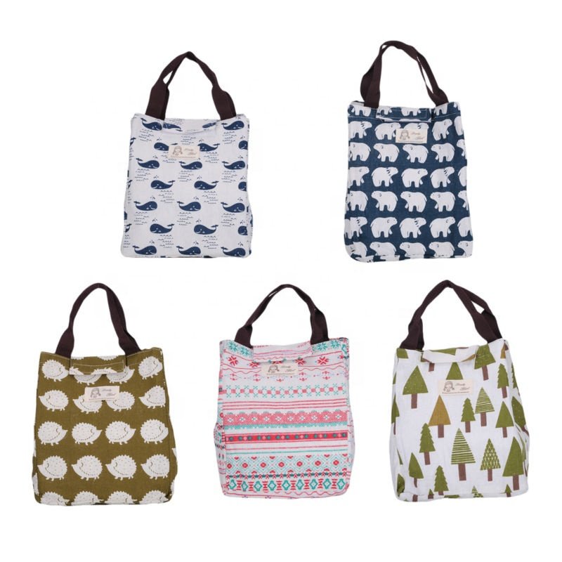 Lunch Box Hedgehog Whale Bear Pattern Portable Insulated Thermal Cooler Food Storage Containers Carry Bag Travel Picnic Handbags