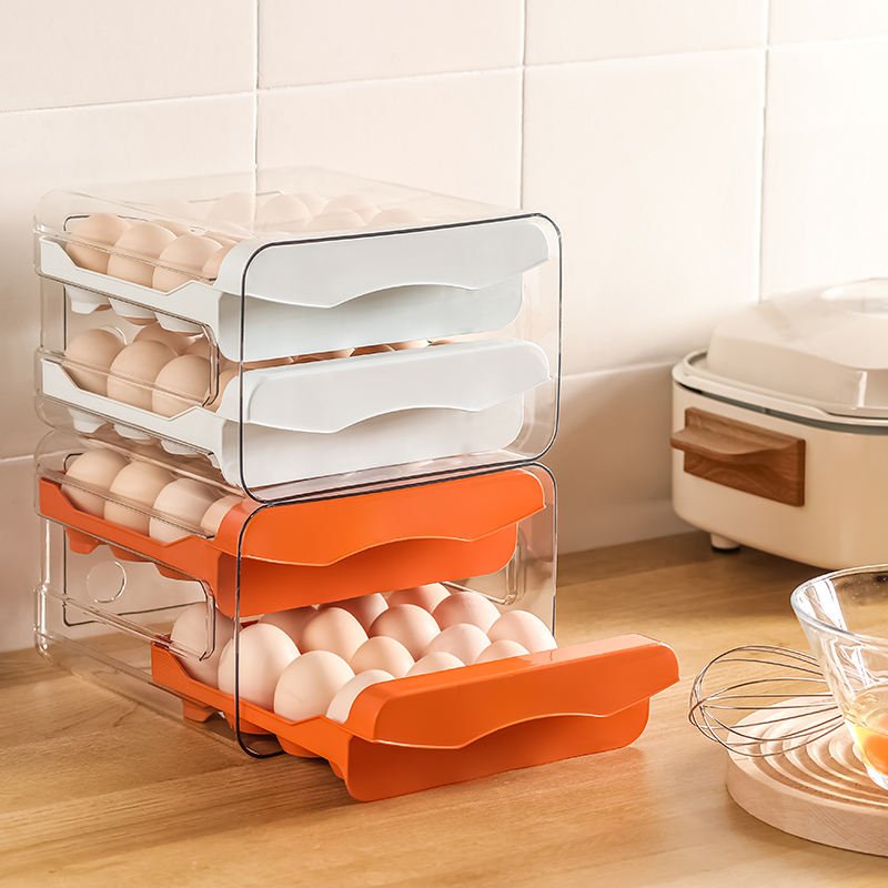New Design 32 Grids PET Egg Storage Box Stackable Refrigerator Organizer Drawer Egg Tray for Refrigerator