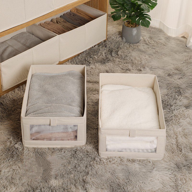 Cotton Linen Visible Window Storage Box Wholesale Wardrobe Storage Box Fabric Finishing Cotton Linen Stackable Storage Box