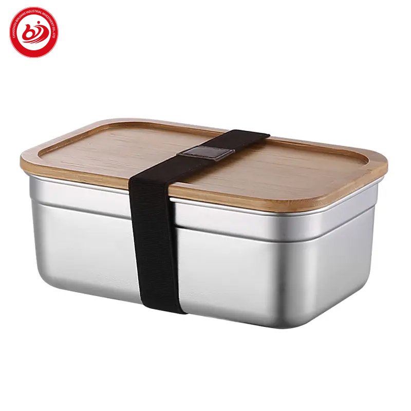 EU style Stainless Steel custom logo eco-friendly Food Storage Bins for Adults Refrigerator Organizer with Bamboo Lids