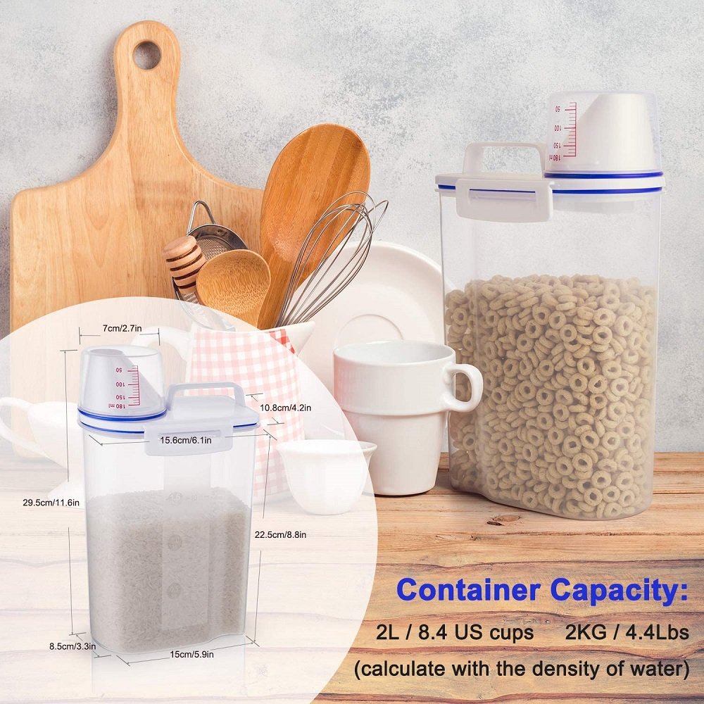 Plastic Airtight Design 2KG Capacities Rice Storage Bin Cereal Containers Dispenser With Measuring Cup