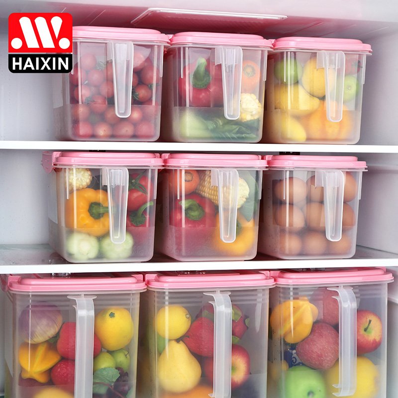 Haixin 4.5L Refrigerator Box Plastic Food Storage Container With Handle And Lid For Fruits/Vegetables/Food
