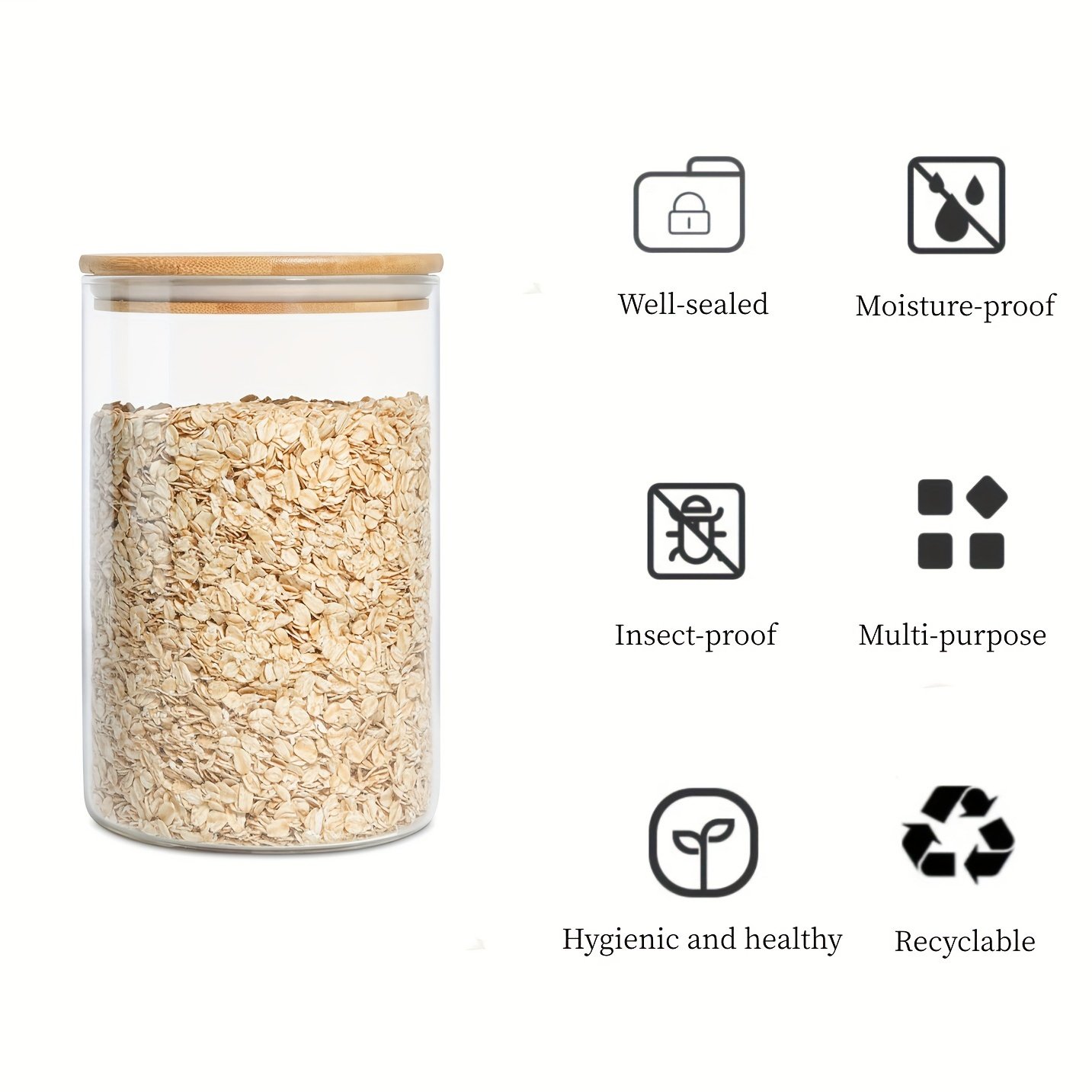 YOLOWE HOME 750ml Airtight Glass Jar Organizer Storage Containers Snack and Food Storage LIDS for Kitchen Use
