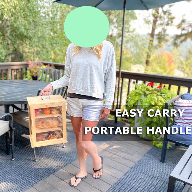 High Quality Wooden Picnic Food Storage Breadbox With Handles Custom Bamboo Bread Box