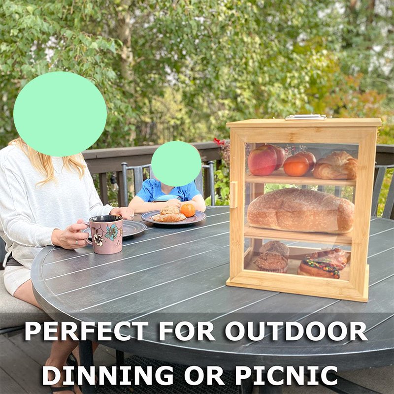 High Quality Wooden Picnic Food Storage Breadbox With Handles Custom Bamboo Bread Box