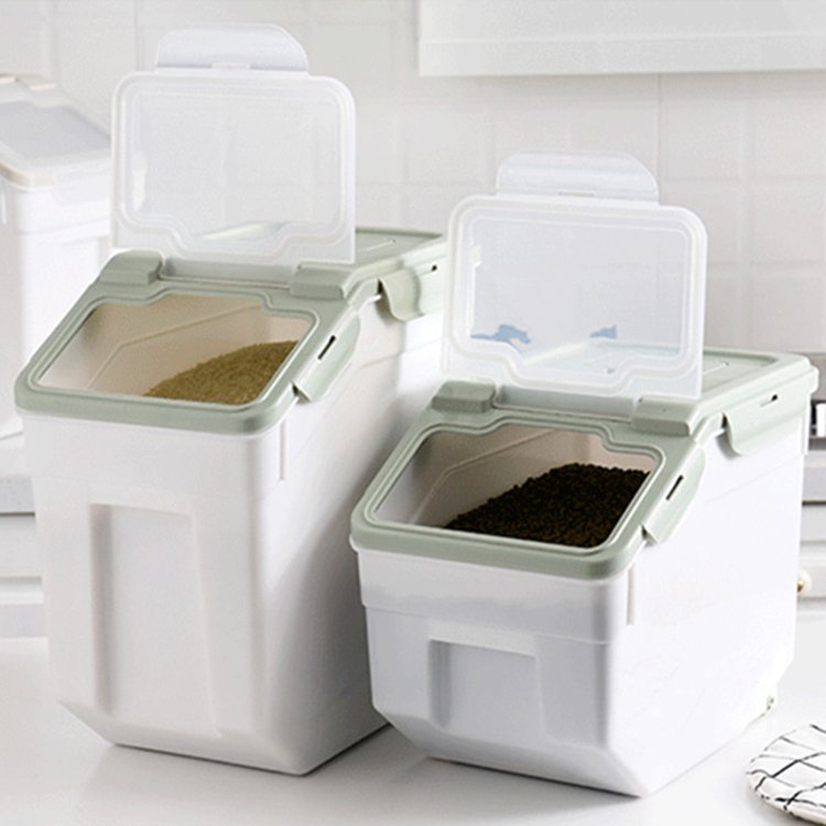 Wholesale Eco Friendly 10kg 15kg 25kg Plastic Dog Cat Birds Pat Food Flour Rice Storage Box Bin Bucket Container