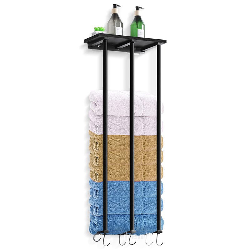 Heavy Duty Metal Black Big Capacity Coating Wall Mounted Towel Rack Bath Moisture-proof Towel Holder Stand
