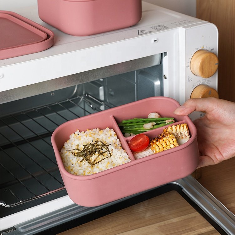 High-Capacity Three Grid Divide Food Grade Silicone Bento Lunch Box BPA Free Food Storage Box With Lid