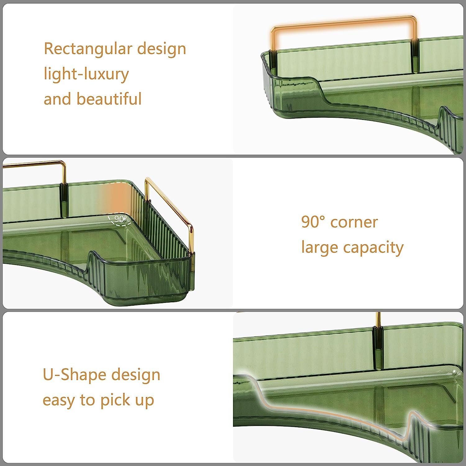 Green single-layer triangular acrylic storage box suitable for kitchen, bathroom, bedroom makeup and bath supplies storage rack