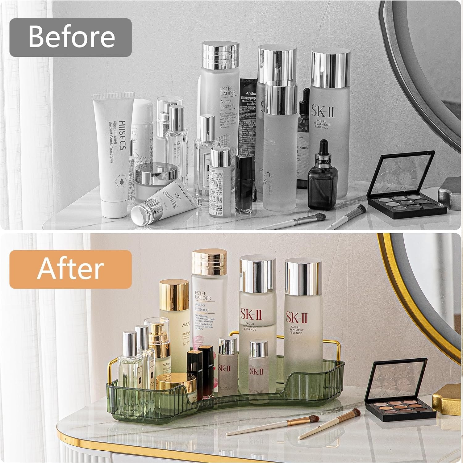 Green single-layer triangular acrylic storage box suitable for kitchen, bathroom, bedroom makeup and bath supplies storage rack