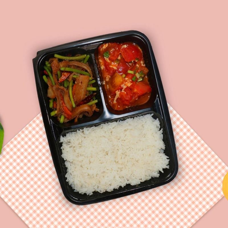 3 compartment microwave packaging disposable plastic pet takeaway biodegradable storage food containers with lids