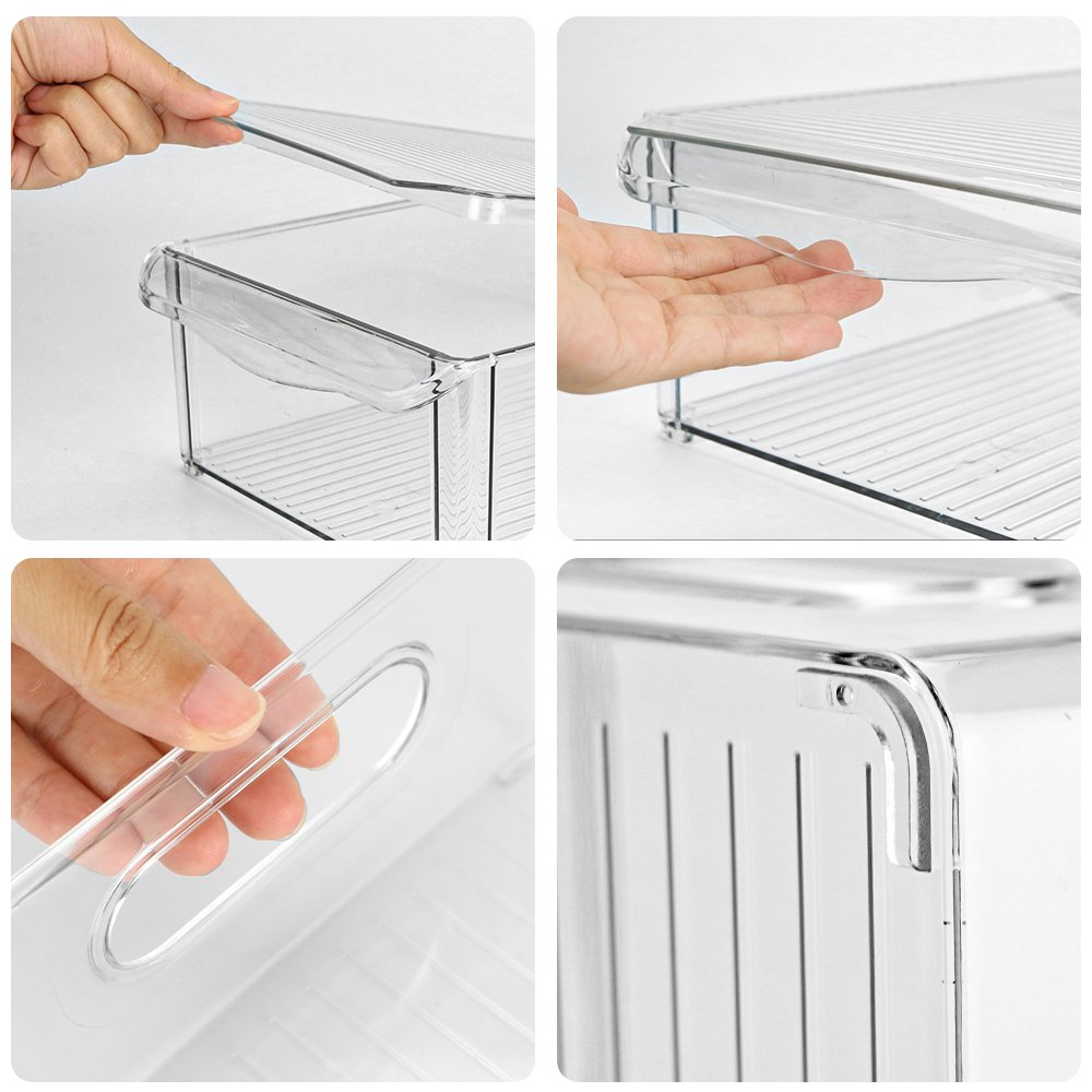 BPA-Free Plastic Pantry Storage Bins Set of 6 Fridge Food Container Stackable Refrigerator Organizer Bins with Lids for Food