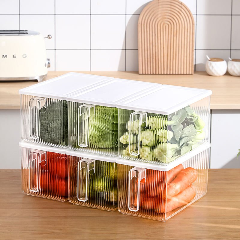 Hot selling Kitchen Vegetable Fruit Storage Boxes Stackable Fridge Organiser Set with Lid Handle