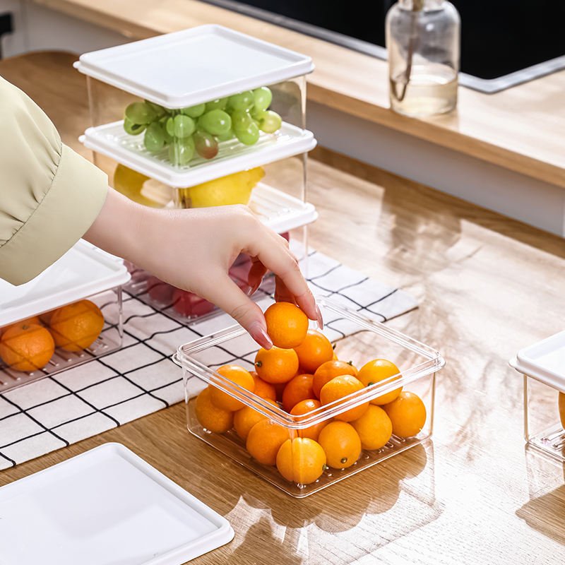 Hot selling Kitchen Vegetable Fruit Storage Boxes Stackable Fridge Organiser Set with Lid Handle
