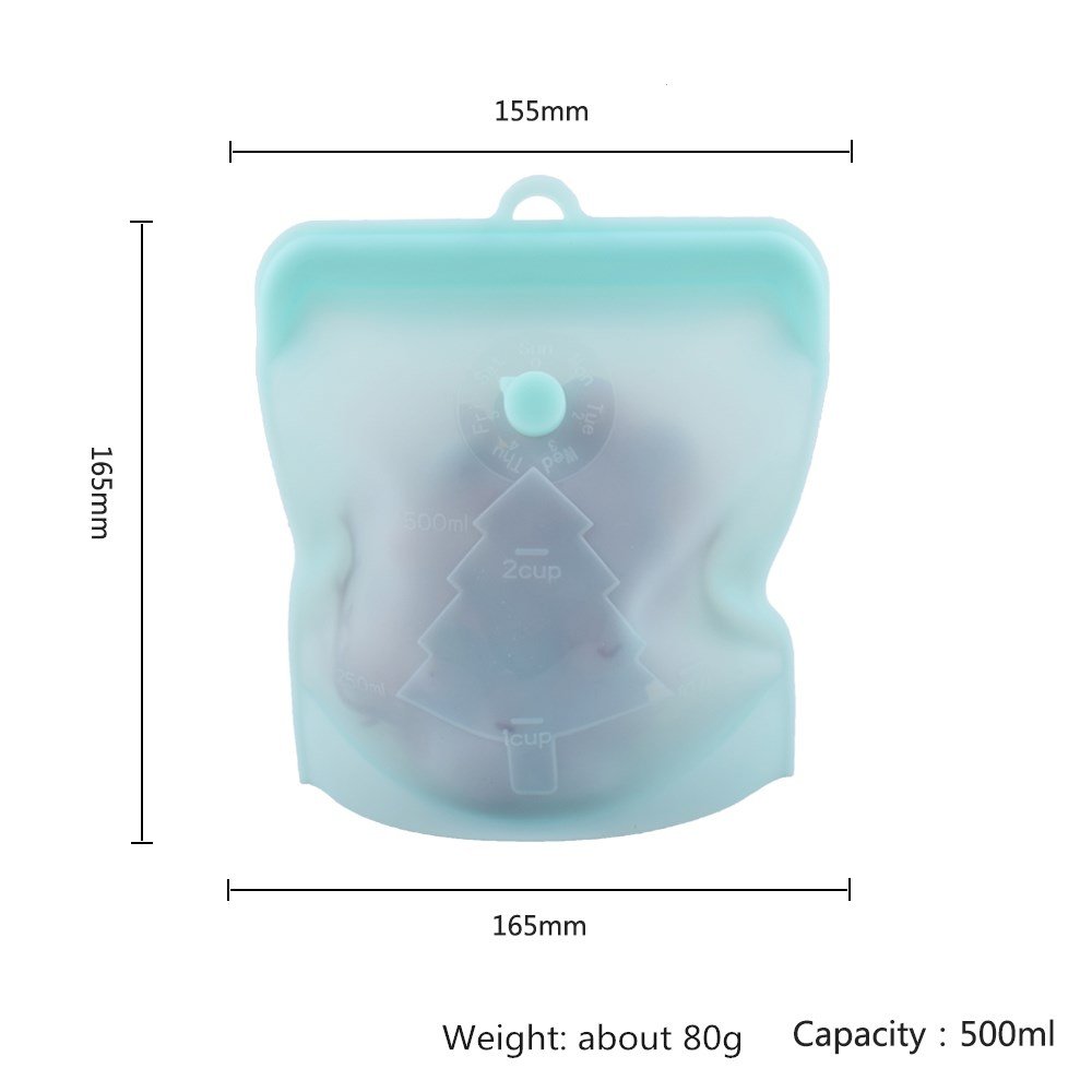 New Style Eco-friendly 500ml Fresh-keeping Silicone Food Storage Bag Silicone Reusable Food Storage Bag