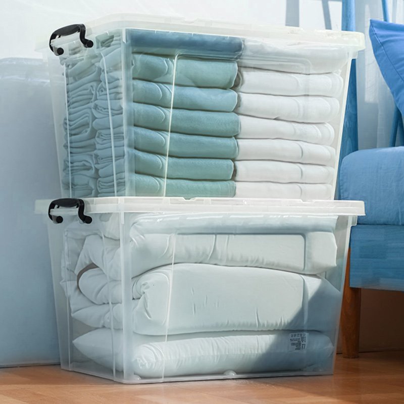 ZNST001 Large Plastic Stackable Storage Box With Wheels and Handle 20-225L Moving Transport Plastic Container