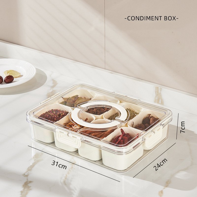 Portable 8-Compartment Snack Box Divided Tray Lid Convenient Handle Food Storage and Containers for Picnics Parties Travel Foods