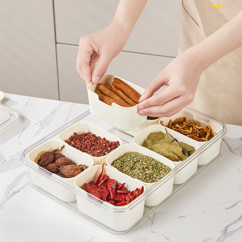 Portable 8-Compartment Snack Box Divided Tray Lid Convenient Handle Food Storage and Containers for Picnics Parties Travel Foods