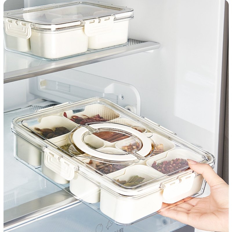 Portable 8-Compartment Snack Box Divided Tray Lid Convenient Handle Food Storage and Containers for Picnics Parties Travel Foods