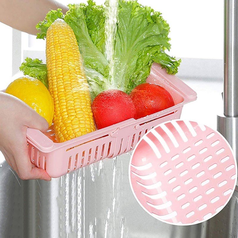 Plastic Retractable Kitchen Fruit Drink Vegetable Basket Rack Refrigerator Slide Basket Fresh Compartment Storage Box Foldable