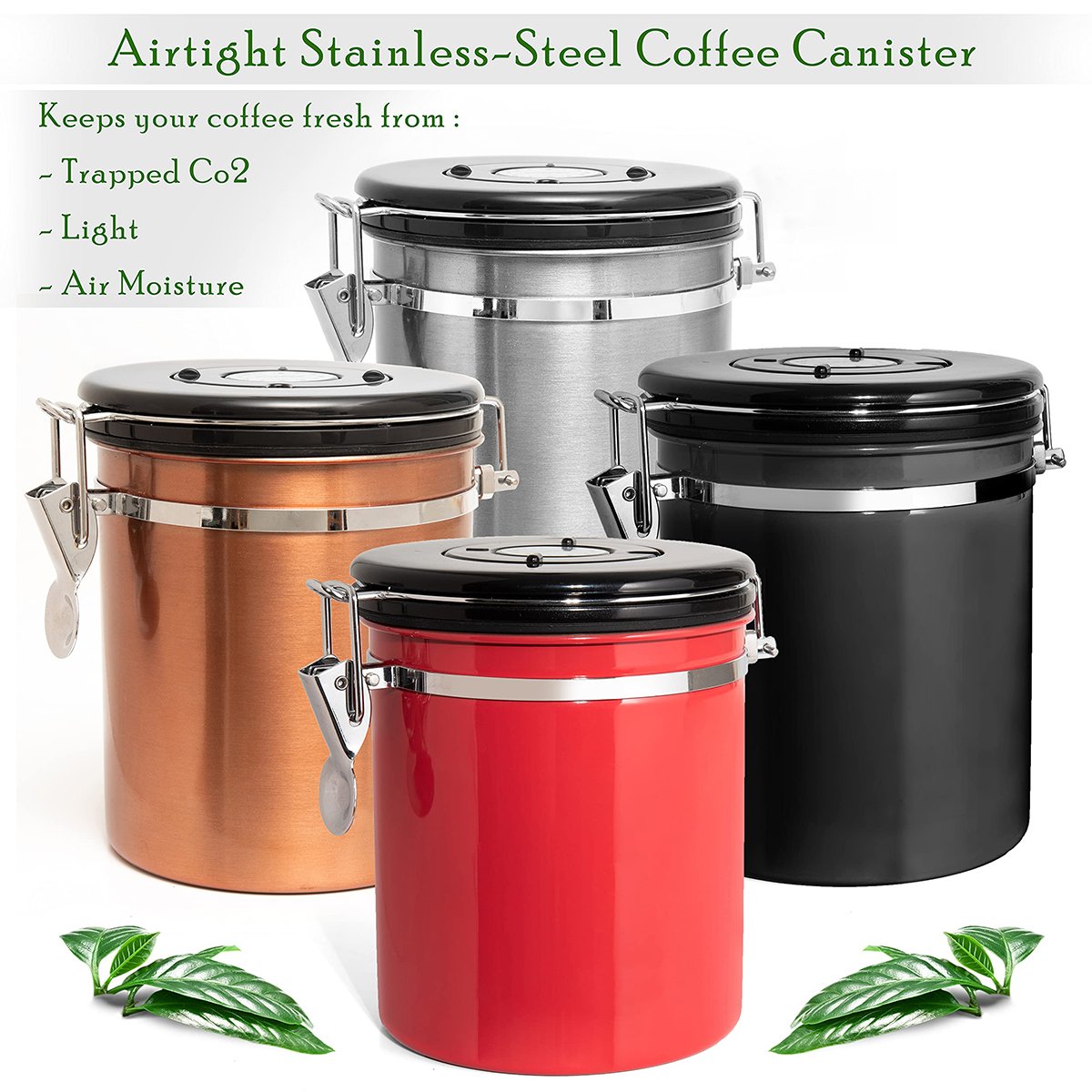 Custom Airtight Stainless Steel Kitchen Food Storage Container with Date Tracker for Beans Grounds Sugar Tea Flour Cereal