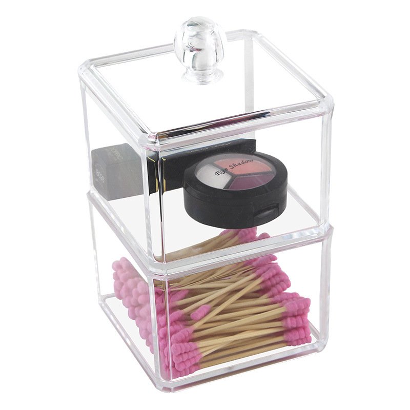 Acrylic 3 Tier Cosmetic Make Up Organizer Case Clear Dresser Bathroom Storage Box Cotton Pad Q-tip Container Holder