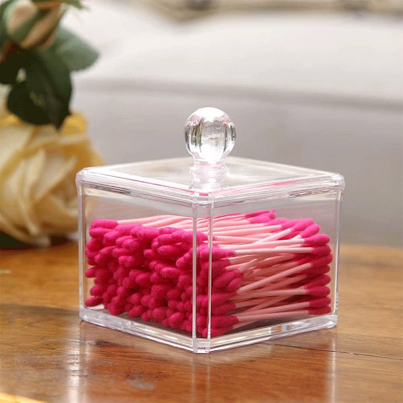 Acrylic 3 Tier Cosmetic Make Up Organizer Case Clear Dresser Bathroom Storage Box Cotton Pad Q-tip Container Holder
