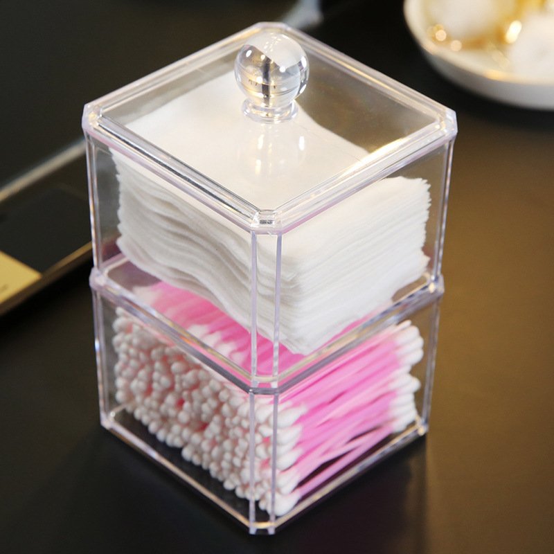 Acrylic 3 Tier Cosmetic Make Up Organizer Case Clear Dresser Bathroom Storage Box Cotton Pad Q-tip Container Holder