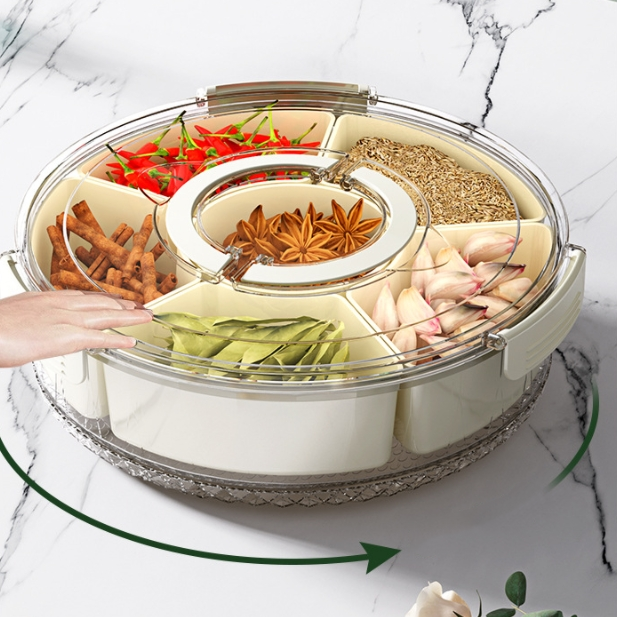 Wholesale Kitchen Spice Storage Box for Food Storage Handle Six-Compartment Sealed
