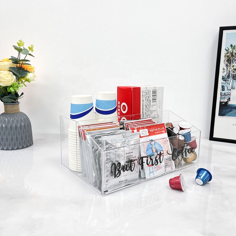 Custom Coffee Shop Supplies Dispenser Stand Rack Acrylic Coffee Pod Paper Cup Storage Box Holder Coffee Pod Organizer
