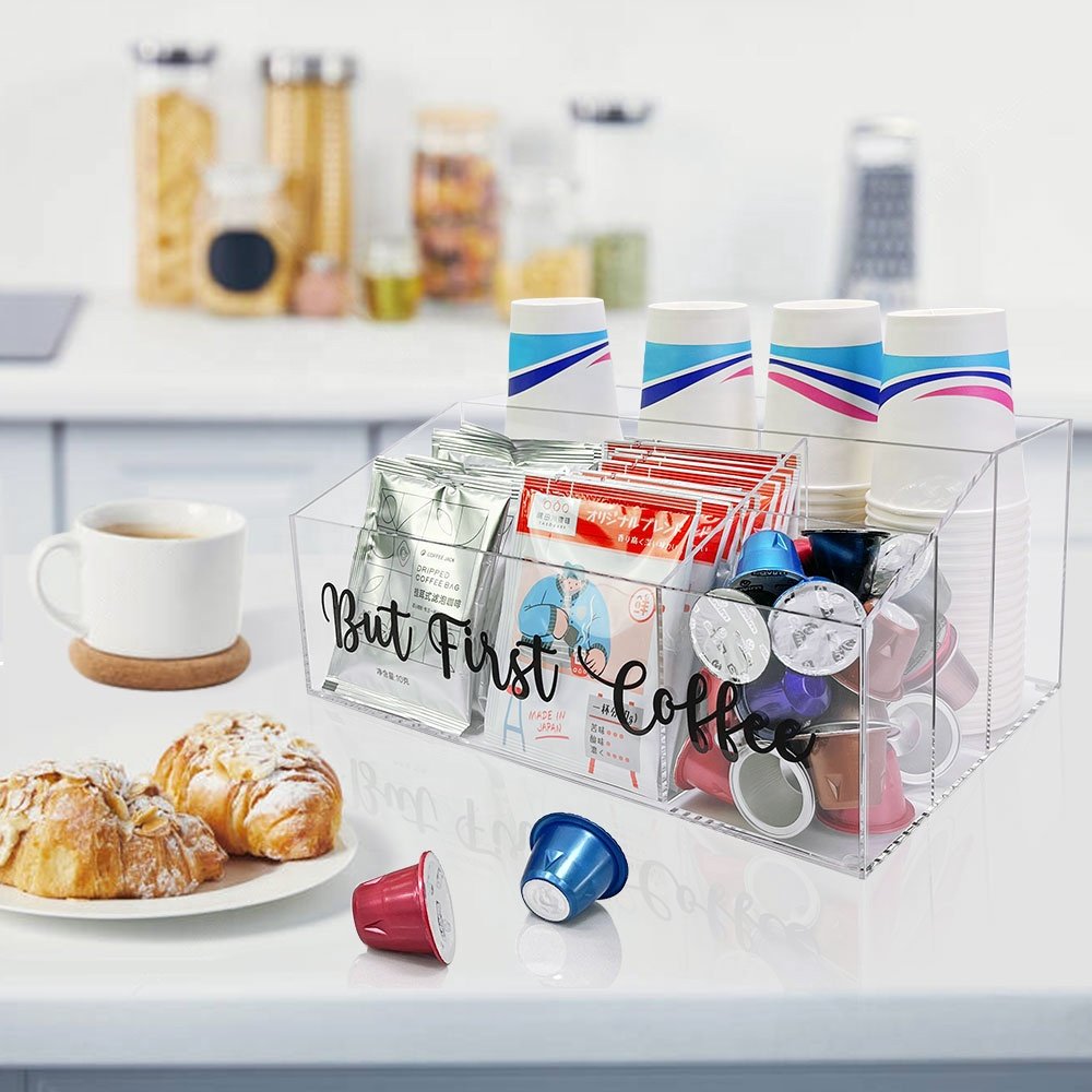 Custom Coffee Shop Supplies Dispenser Stand Rack Acrylic Coffee Pod Paper Cup Storage Box Holder Coffee Pod Organizer