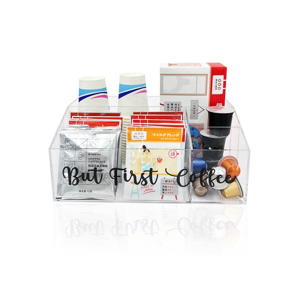 Custom Coffee Shop Supplies Dispenser Stand Rack Acrylic Coffee Pod Paper Cup Storage Box Holder Coffee Pod Organizer