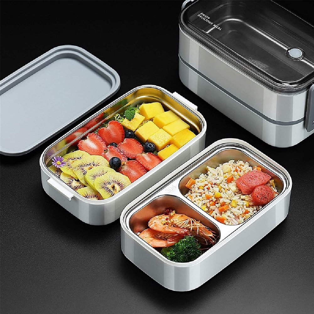Kids Portable Stainless Steel Plastic Bento lunch box 3 compartment food container tiffin box